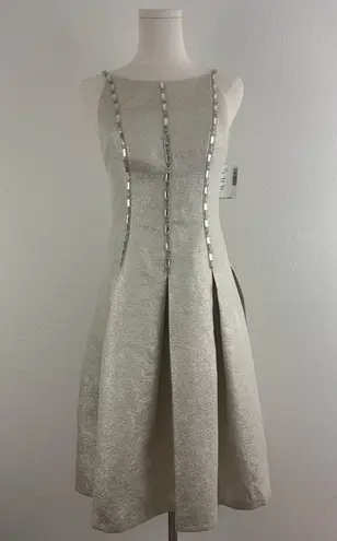 Aidan Mattox Champagne Shimmer Gemstone Pleated Short Formal Homecoming Dress