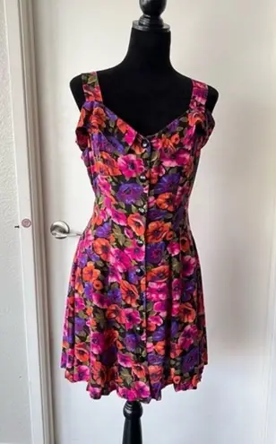 Blair Joni Vintage Sleeveless Buttons Down Vibrant Floral Mini Dress Size 11