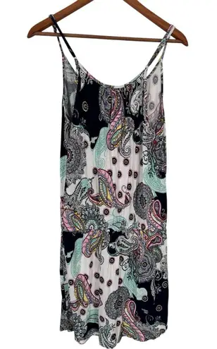 Lascana Blouson Sleeveless Mini Dress in Blue Multi Paisley size 8 Tie Waist