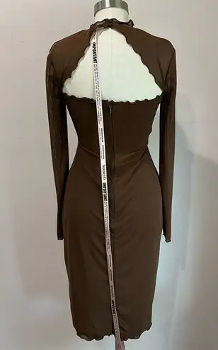 House Of CB  Natalia Chocolate Power Mesh Front Tie Midi Dress Size M