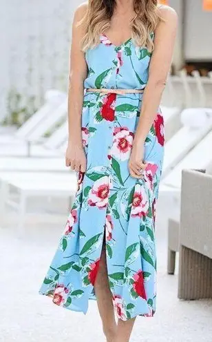 Gibson New  The Motherchic Al Fresco Blue Floral Summer Midi Dress Size SP