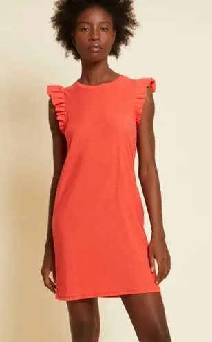 Nation Ltd Elliot Fused Ruffle Flutter Sleeve Dress S Red Orange Pima Cotton