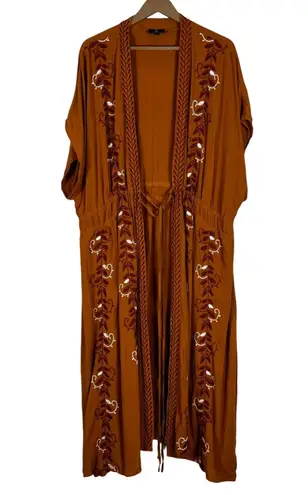 Curations Tie Front Cardigan Plus Size 3X Rust Orange Embroidered Cottagecore