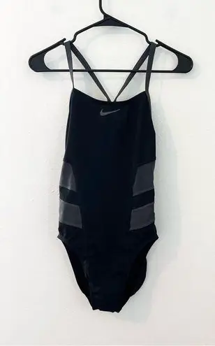 Nike black and gray HydraStrong Colorblock Cutout One Piece Swimsuit size 8