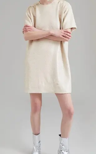 The Frankie Shop NWT Cream Sequin Short Sleeve Riley Mini Dress | S