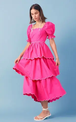 English Factory Scallop Tiered Dress Hot Pink 100% Cotton NWT $185 Contemporary
