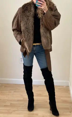 Vintage 1980s Flemington Furs Oversized Leather and Fur Winter Coat Size L