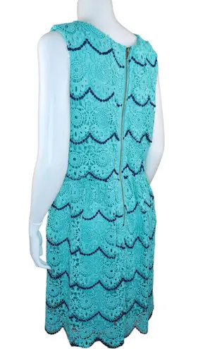 Luxology Womens 14 Blue Teal Crochet Lace Sleeveless Midi Dress Elastic Waist