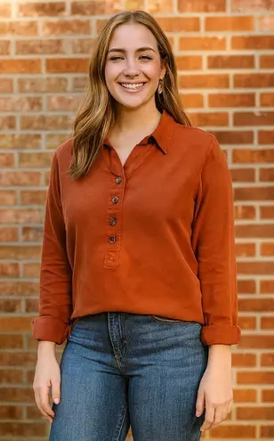Soft Surroundings 100% Tencel Button Back Tunic Top Rust Terracotta XS Boho Fall