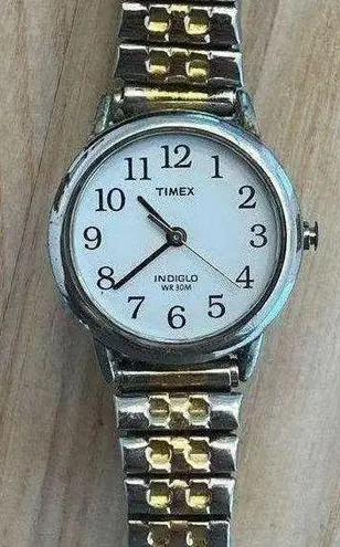 Timex Ladies Watch Indiglo White Dial Two Tone Stainless Bracelet Date Window