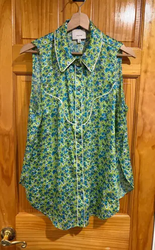 Cinq à Sept Cinq A Sept Womens Leon Sleeveless Pearl Snap Floral Print Blouse Size Large - Image 1