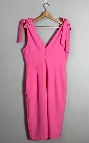 Julia Jordan V-Neck Tie Sheath Knee Length Dress Womens 12 Pink Bows Formal Chic