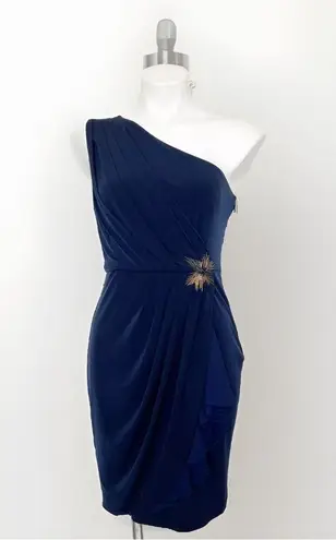 Max and Cleo embellished DRESS blue SIZE 4 One Shoulder fitted mini VINTAGE NEW