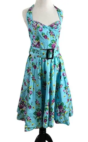 Hell Bunny May Day Halter Dress Size Small Retro 50s Pinup Rockabilly Floral