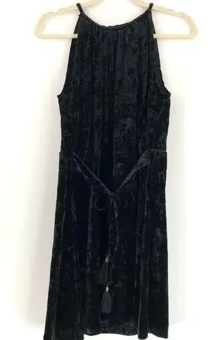 Lysse New Crushed Velvet Tassel Tie Waist Dress Sleeveless Mini Black