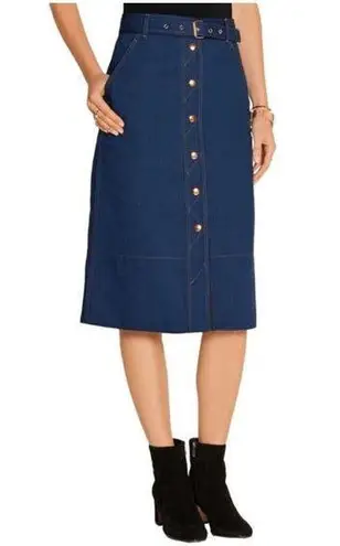 Rag and Bone  Indigo Branson Belted Denim Midi Skirt Button Front Womens Size 6 New