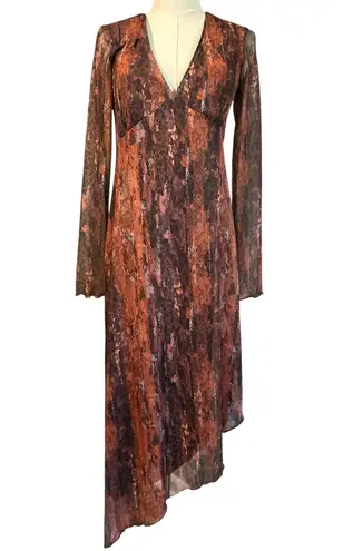 Oak & Trellis Dress NWT SZ Med Midi Autumn Leaf Baby Doll Long Sleeve Sheer HOCO Brown