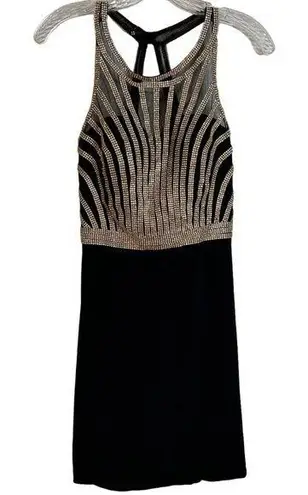 Abby Paris Black and Gold Evening Out Dress Size 6 (Flaw in Hem)