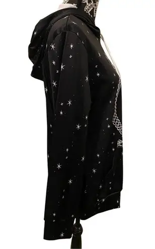 FancyQube Black Cat Hoodie Moon Pentagram Goth Gothic Punk Grunge Witch Occult