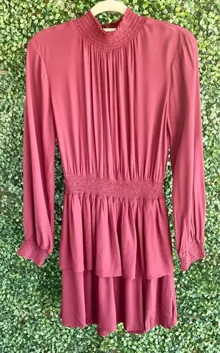 Bobi NWT- Black Long Sleeved Dress in Wine | Tiered | Smocked Stretch Waist
