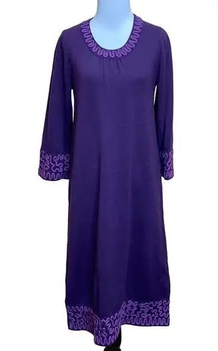 Boden Purple Plum Embroidery Knit Sweater Dress 8L Size 8