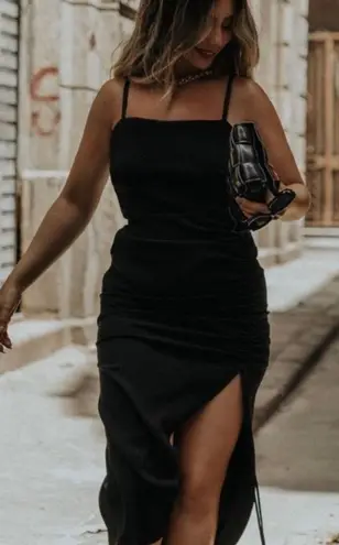 ZARA NWT  Straight Neck Ruched Draped Black Dress