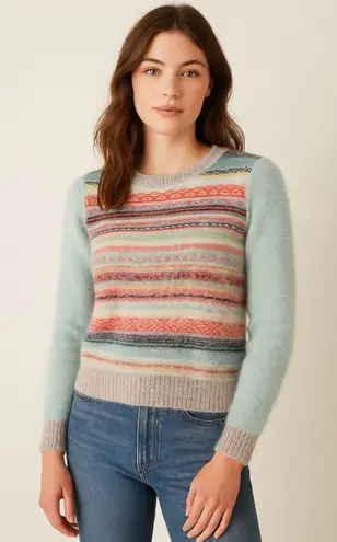 Anthropologie Knitted & Knotted Fuzzy Stripe Eyelash Sweater Pastel Blue Size XS