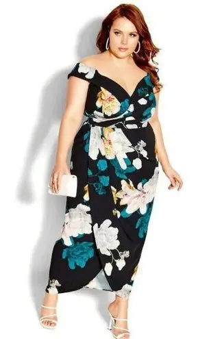 City Chic New! Floral Glow Maxi Dress - black, size 12