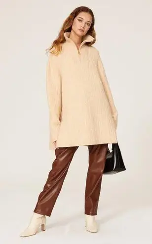 Nanushka Zitah Cream Alpaca Wool Zip Neck Oversized Rib Pullover Sweater Size S