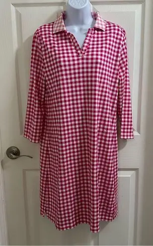 Draper James  for Lands’ End Pink Gingham Casual Polo Dress Women’s Size Medium