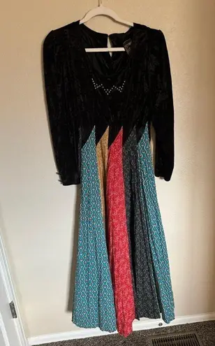 Vintage Circle T Western Velour Patchwork Maxi Dress Sz S Circus Witchy Peasant Black