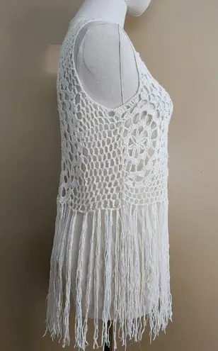 Full Tilt Ivory Knit Fringe Top, Women's Small