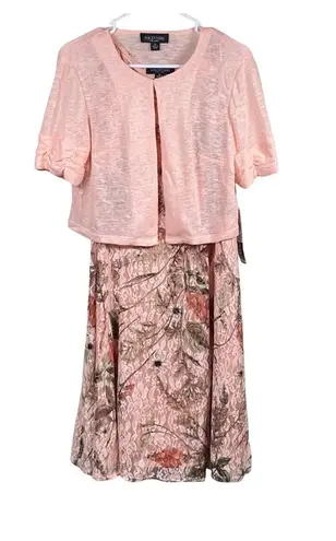 Perceptions New York Dress Women's Medium Two Piece Jacket Pink Floral Lace