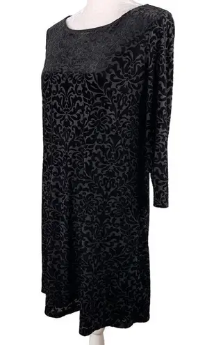 Adrienne Vittadini Dress Black Large Embossed Velvet 3/4 Sleeves Back Zip
