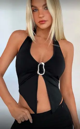 Source Unknown Boho Rock Moto Y2K Halter Crop Top Grunge Goth Laces Whinsigoth Size Small - Image 1