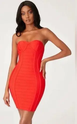 Meshki  red bodycon strapless bandage dress