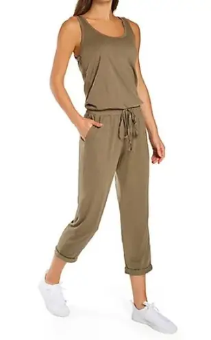 Michael Stars  Sleeveless Tank-Style Cropped Jersey Jumpsuit in Olive Green Large