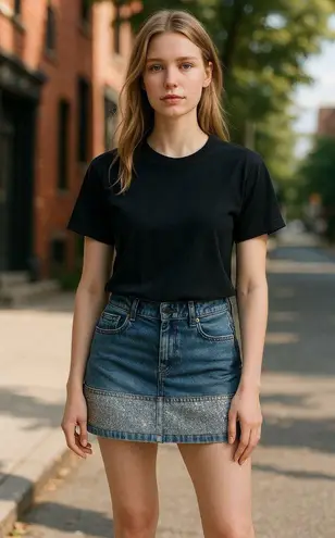 Edge NEW Y2k Womens M Denim Mini Skirt Rhinestone Trim Sparkle Bling Club party