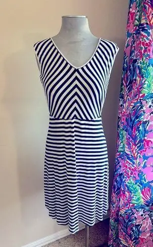 Boston Proper Nautical Navy and White Striped V-Neck Sleeveless Midi Dress S