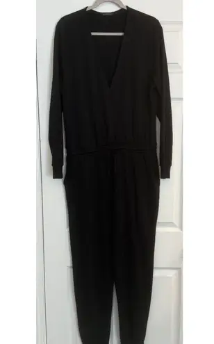 Beyond Yoga Overlapping Jumpsuit Sz XL Black Fleece Super Soft Roomy Drop Waist