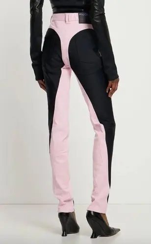 MUGLER Two Tone Twist Panel High Rise Denim Stretch Jeans Pink Black FR 40 US 8