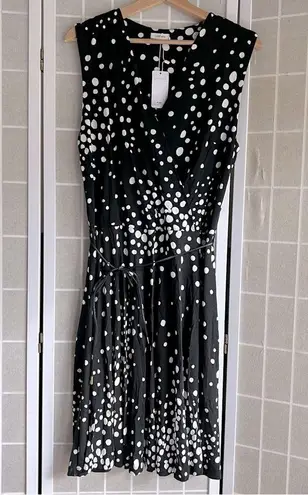 NWT Lascana Wrap Look printed dress sleeveless black white dotted dress size 10