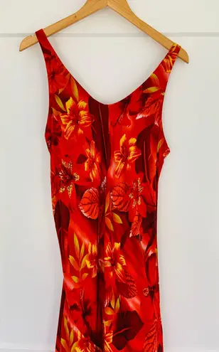 Jams World Vintage 90s Red Hibiscus Flower Hawaiian Maxi Dress
