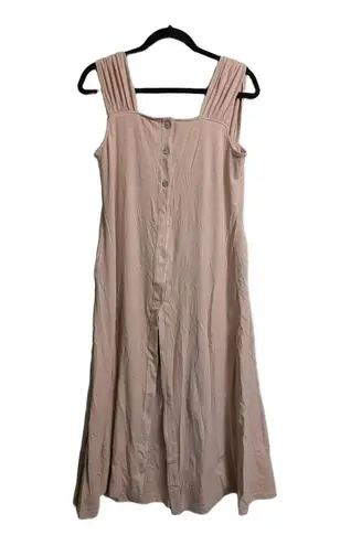 Nap Loungewear Beige Sleeveless Square Neck Button Front Pockets Midi Dress S Tan