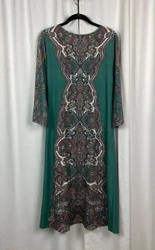 Soft Surroundings Milana Green Paisley Print Knit Midi Dress Sz.S