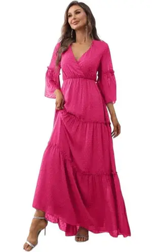 Faeriesty Swiss Dot Surplice Neck Flounce Sleeve Ruffle Hem Dress