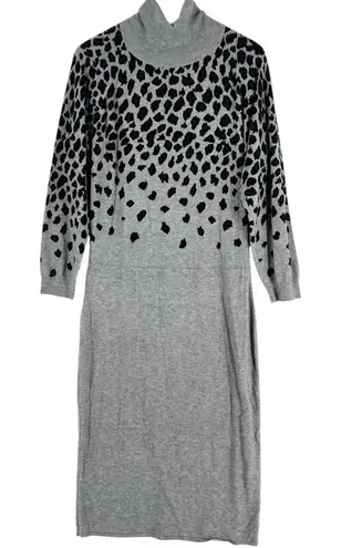 Lascana For Venus Leopard Print Midi Sweater Dress Turtleneck Long Sleeve L Gray Size L