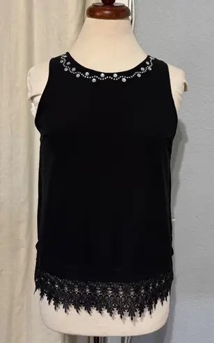 Say What? Say What Black Y2K Embellished Neckline Lace Trim Sleeveless Tank Gothic Top S