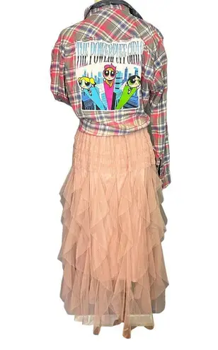 Gypsy Tulle Tiered Maxi Skirt Pink Medium  Boho Fairy Disco Cowgirl Full NEW