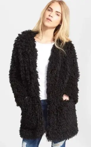 Smythe 'Mongolian' Faux Fur Shaggy Mid Length Coat size medium Black